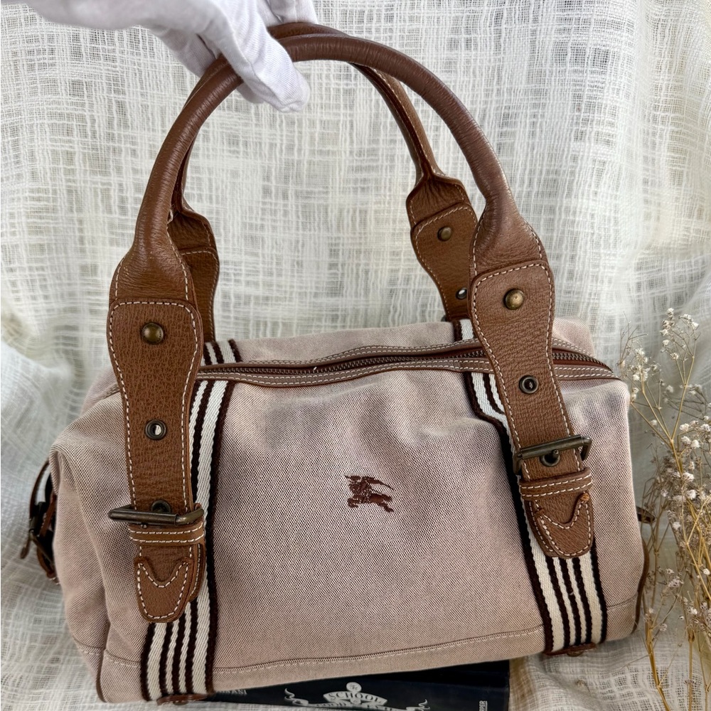 Burberry Blue Label Vintage Barrel Bag Beige Canvas  Y2K Japan Exclusive